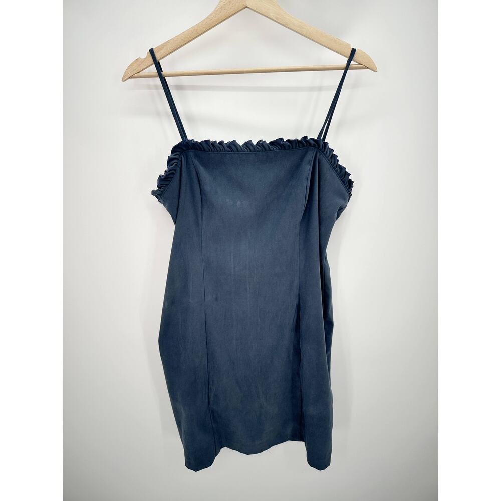 Positive Attitude Womens Vintage Y2K 90s Bodycon Mini Dress Size 14 Blue Ruffle